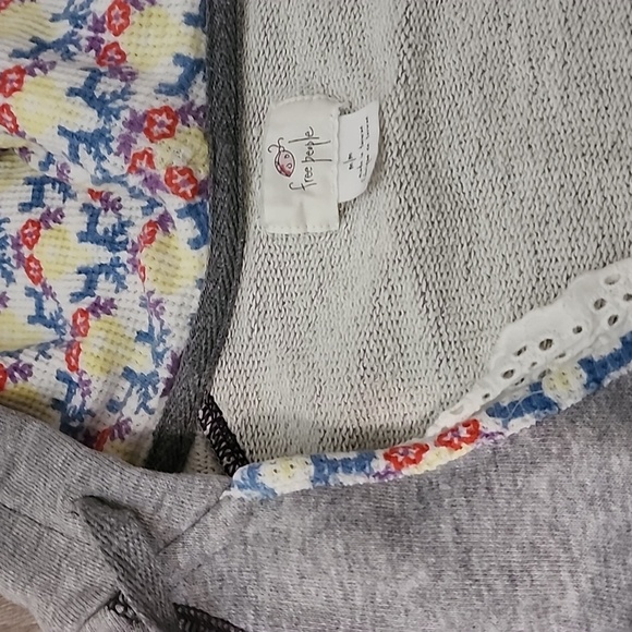 Free People Gray Heather Hoodie with lace and waffle print detail - Picture 3 of 6